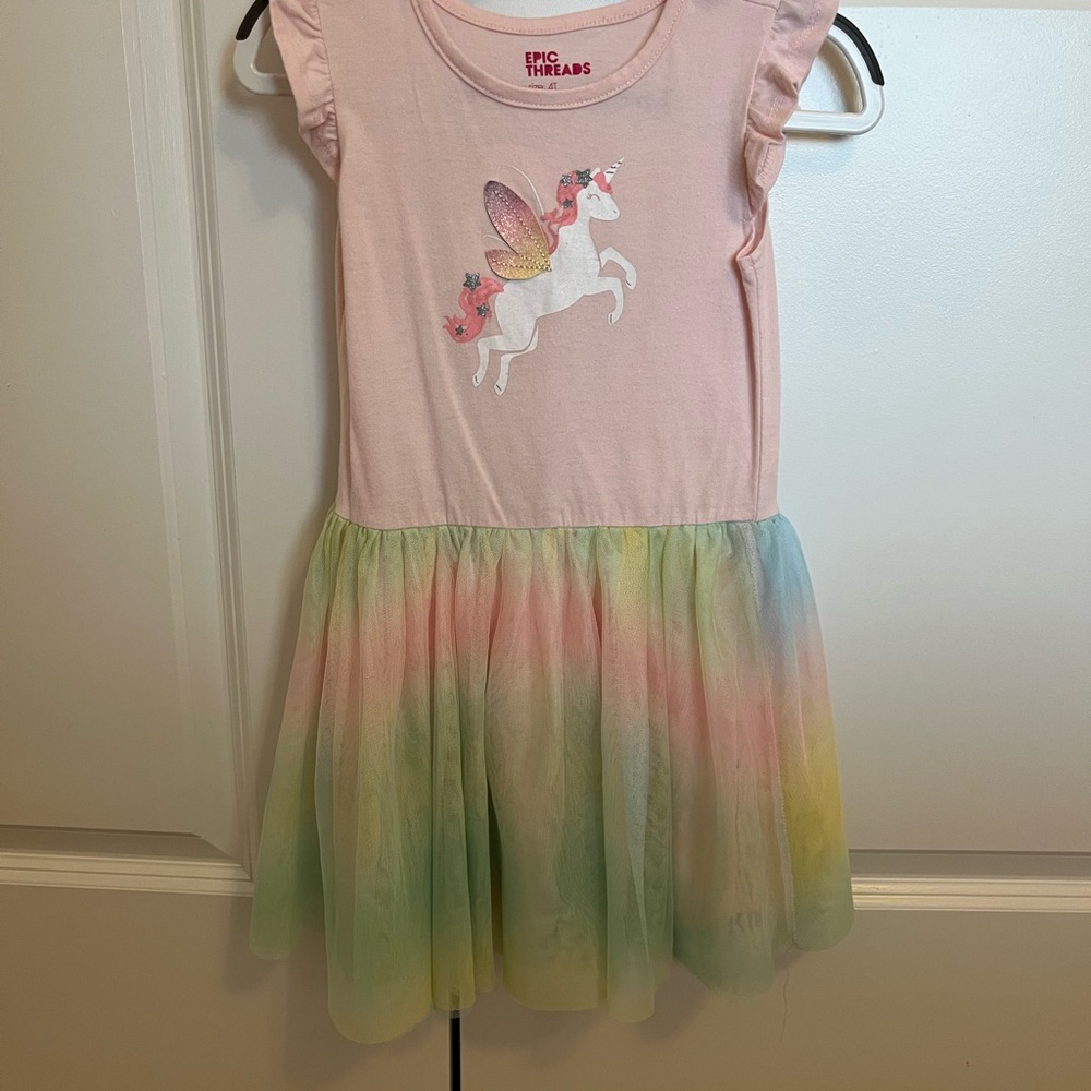 Epic Threads Pastel Pink Unicorn Dress with Rainbow Tulle Skirt